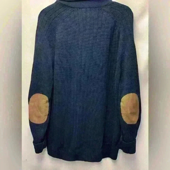 Nautica Ribbed Cotton Shawl Collar Cardigan Navy Blue Sz Medium with elbow pads - Picture 4 of 4